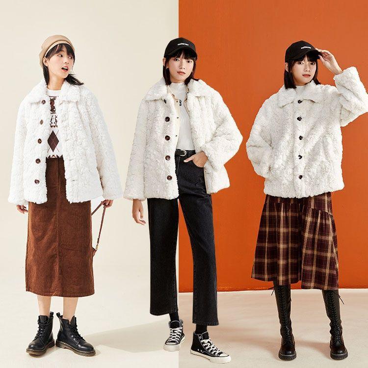 Neuer Kunstpelzmantel Damen Winter Kaninchenfell Plüsch Lammwolle Verdickt Locker Fellig Kurzes Oberteil