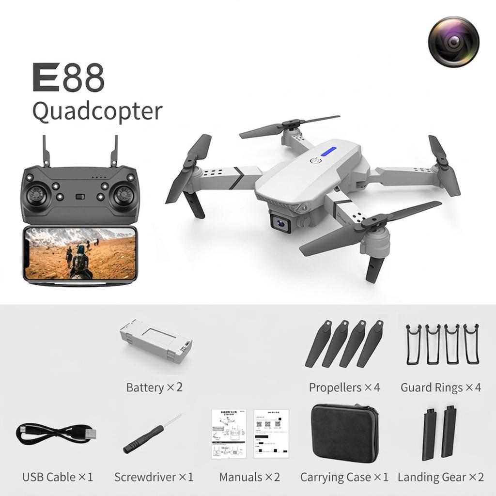 E88 Pro Mini RC Drohne 4K Dual HD Kamera Faltbarer Quadcopter Helikopter Spielzeug 3 Batterien Pack Jungen Geschenk