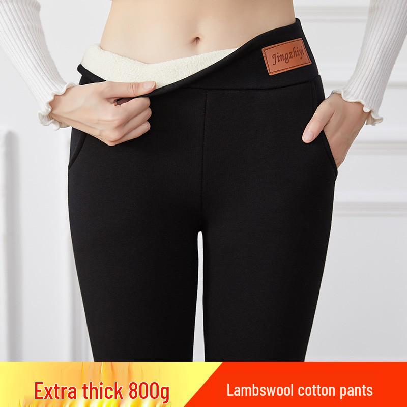 Women's Plus Size Fleece Lined Lambswool Leggings - Thick, Warm Cotton Pants for Autumn/Winter Wear