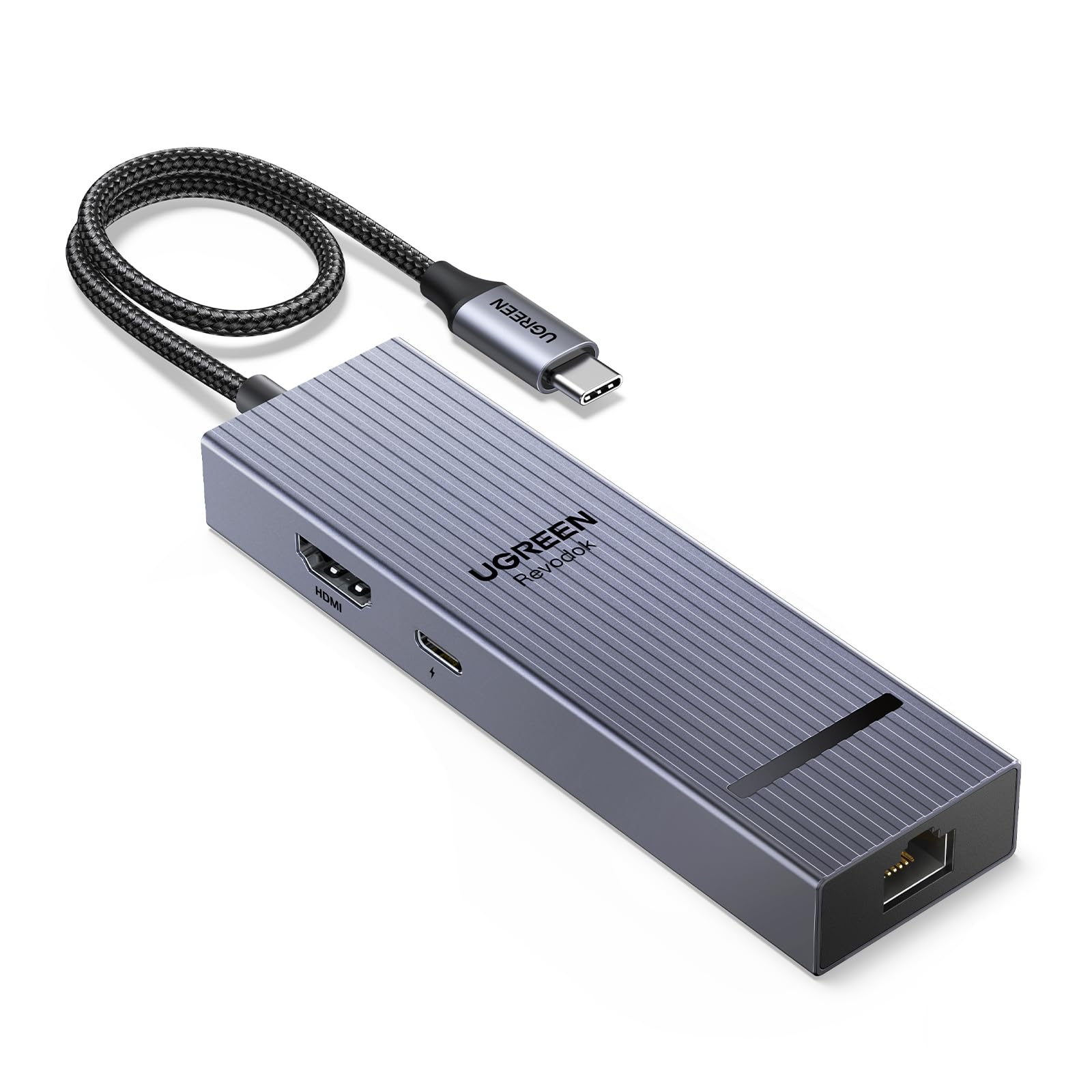 UGREEN Revodok 6 в 1 USB-C Хаб-адаптер с HDMI, 100 Вт Power Delivery, Gigabit Ethernet, совместим с iPhone и другими устройствами, USB-C Хаб, 1, серый