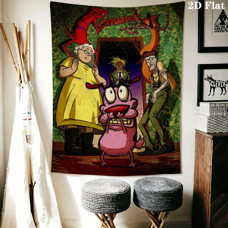 Courage the Cowardly Dog Wall Tapestry Aesthetic Wall Hanging Printed Fabric Blanket Decorative Tapestries for Bedroom Living Room Home Decor
