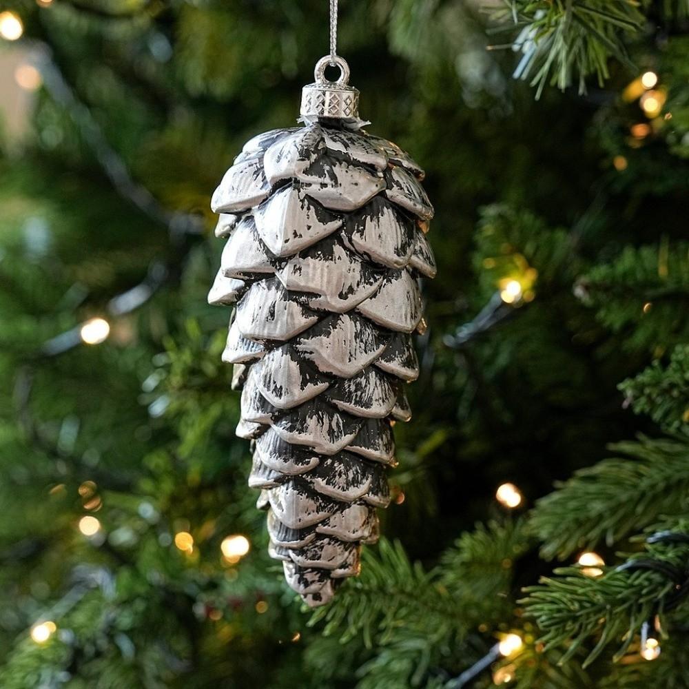 Frosted Look Pine Cone Ornament Metallic Tone Xmas Hanging Decoration  Seasonal Arrangement