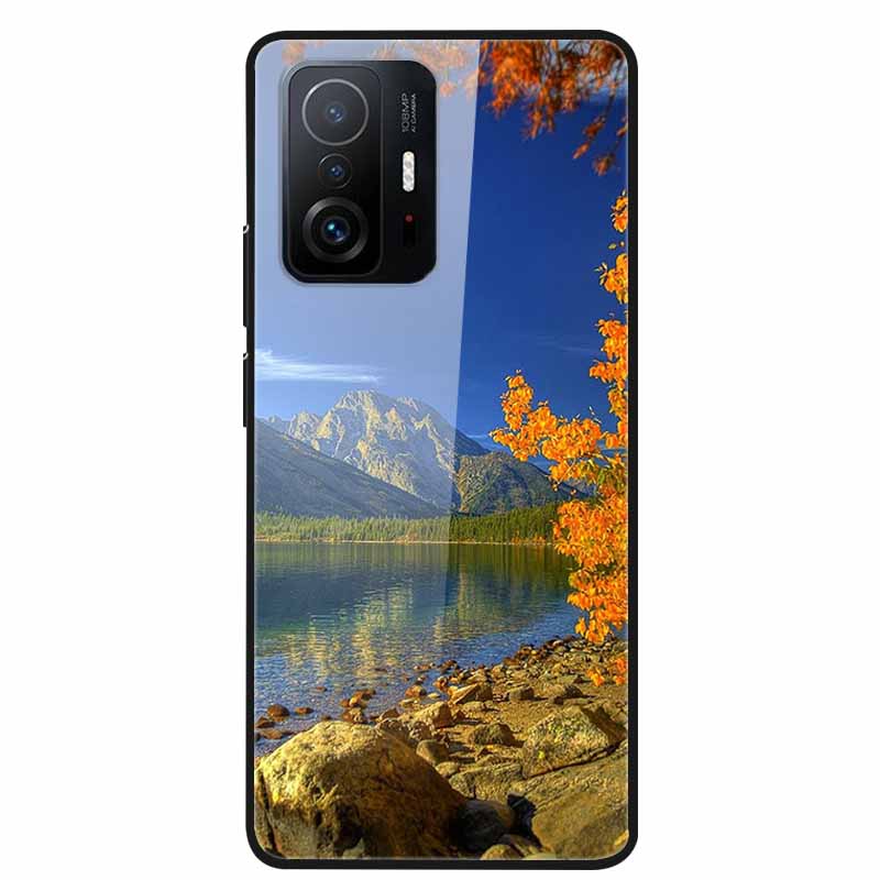 Case For Xiaomi 11T Pro Glass Hard Tempered Glass PC Phone Cover For Xiaomi Mi 11T 11 T Pro Shockproof Landscape Cute Capa Coque