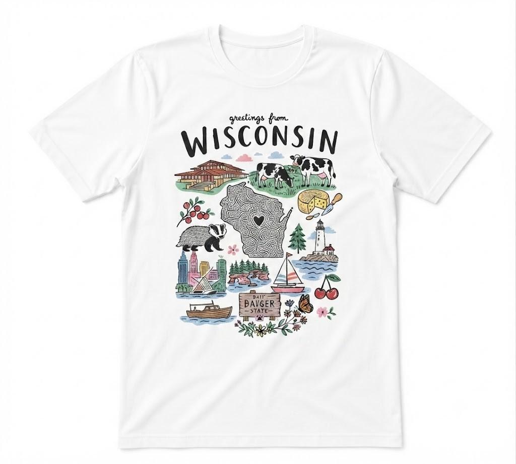 Wisconsin Souvenir Lover Loving City Gift Unisex Tee White T-shirt