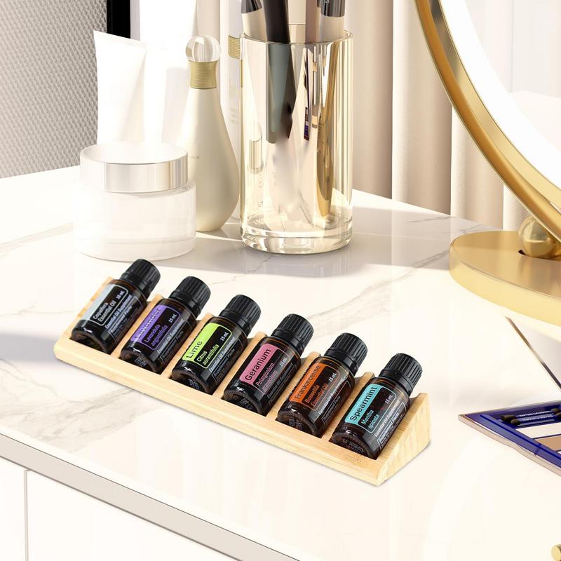 Scented Oil Organizer 6 Slots Wooden Oil Storage Shelf Tabletop Display Holder Oil Rack For Organizing Displaying Fragrance Oils