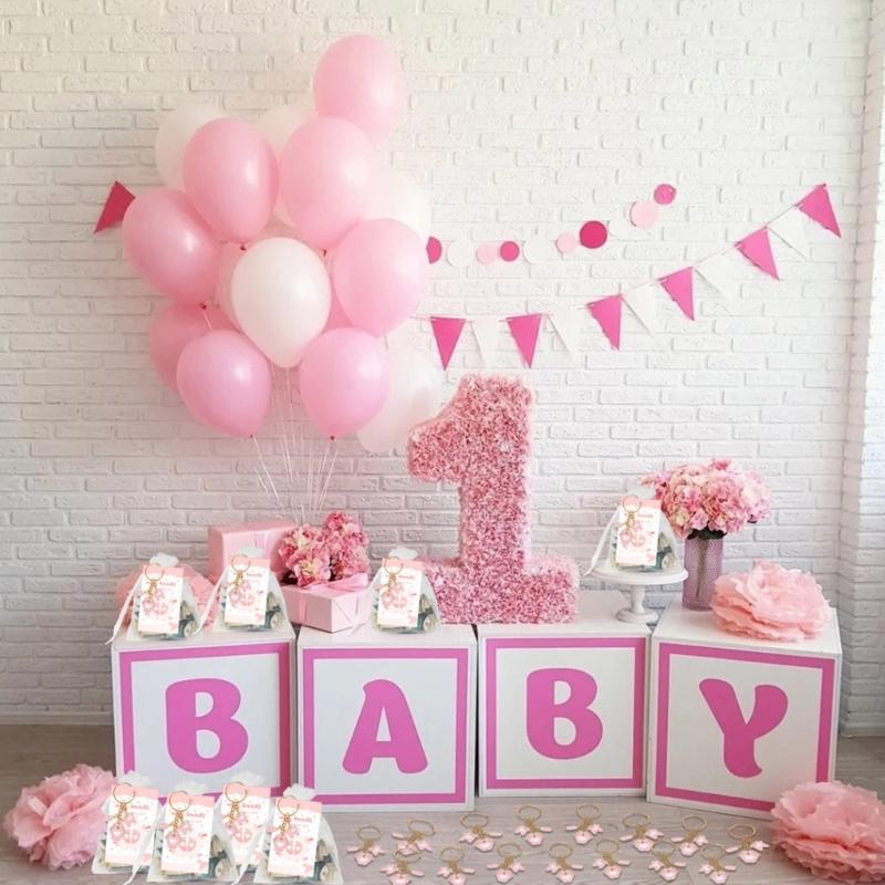 20Pcs Baby Month Celebration Souvenirs Party Decorations for Infant Welcoming Event Foot Pendant Keychains with Bags