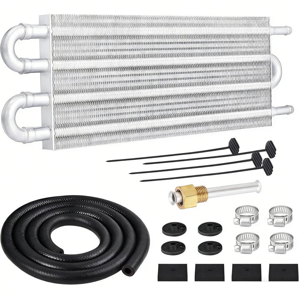 5/16-inch Transmission Oil Cooler, 4-channel Finned Tube Cooler Kit With 5/16-inch Inner Diameter Transmission Cooling Lines