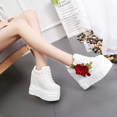 Bestickte Blumen Canvas Sneakers Damen High Wedge Sneaker Fashion Weiß/Schwarz/Rot Plateau Sneakers Damen Freizeitschuhe