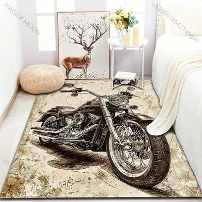 Mehrere Größen Vintage Motorradmuster Teppich für Wohnzimmer Schlafzimmer Sofa Heimdekor Rutschfeste Fußmatte Luxusgeschenk