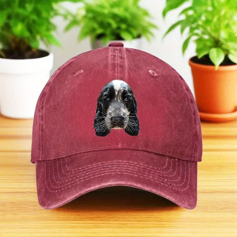 Cute Dog Print Washed Denim Baseball Cap Adjustable Curved Brim Outdoor Breathable Hat