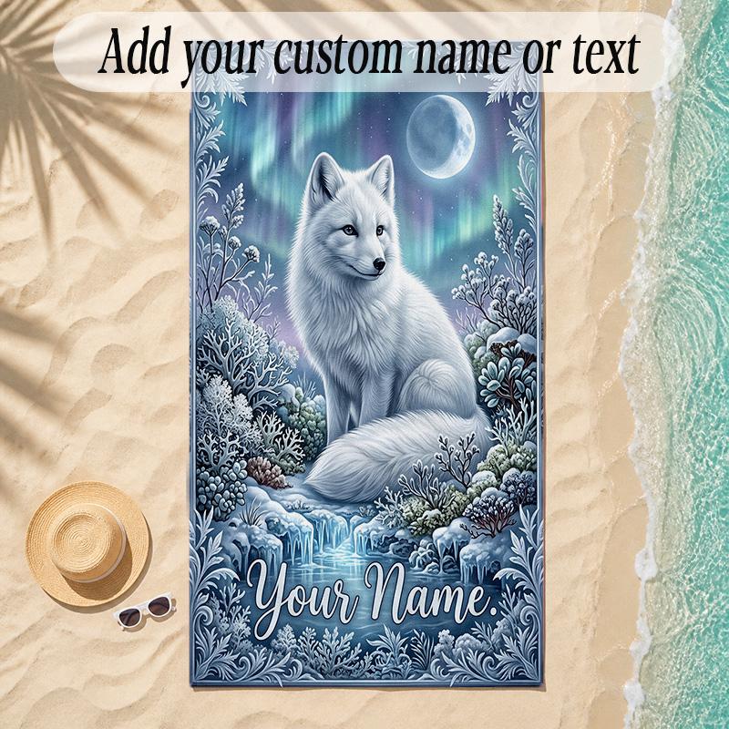 Fox Theme Soft Beach Towel Personalized Custom Name Text Towel Portable for Beach Pool Travel