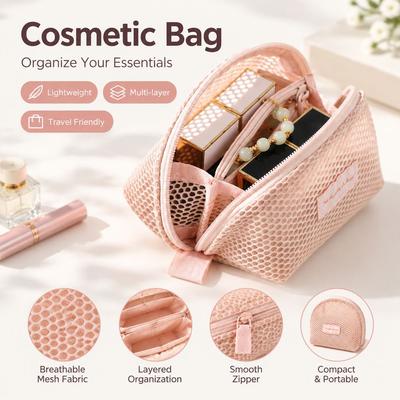 Layered Mesh Cosmetic Bag Zipper Closure Storage Bag New Toiletry Organizer Accessories Organizer