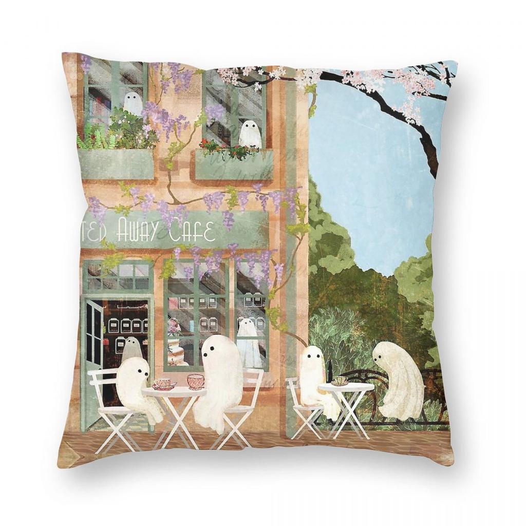 Ghost Cafe Square Pillowcase Polyester Linen Velvet Printed Zip Decorative Pillow Case Sofa Seater Cushion Cover 18"