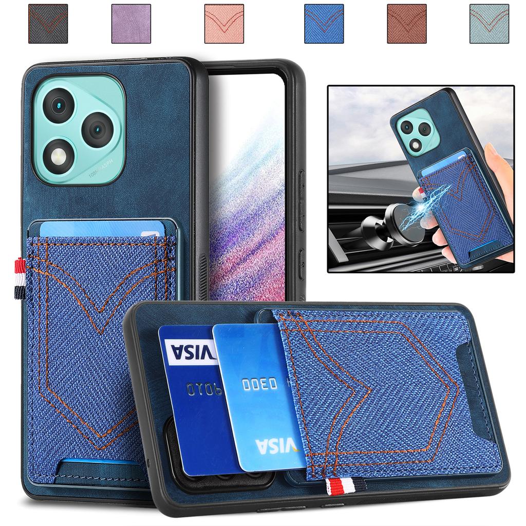 Pro Honor 400 Lite Pouzdro na telefon Retro texturované džínové plátno Kožený zadní kryt s držákem na karty
