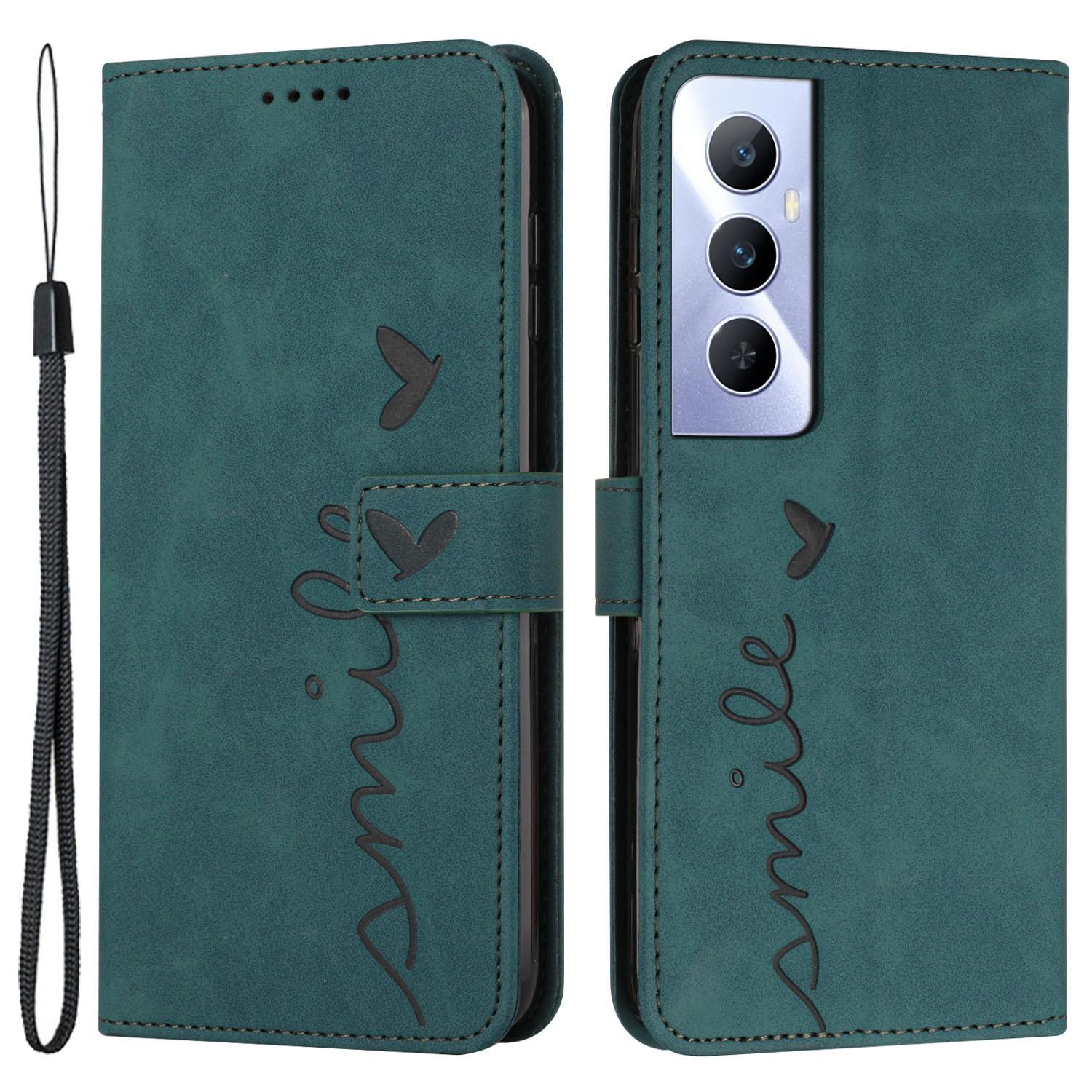 

For Realme C65 4G Wallet Case Love Heart Imprinted Skin-Touch Feeling Leather Cover E