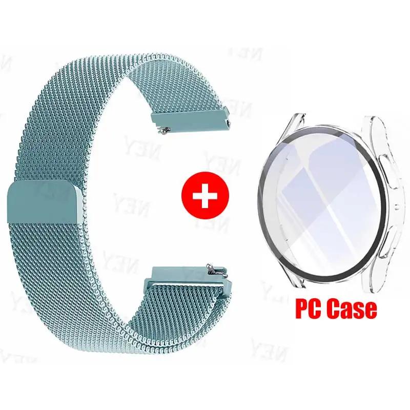 Glass Case+Strap for Samsung Galaxy Watch 7 6 5 4 40mm 44mm Milanese Loop 20MM Band PC Protector Cover Bumper Galaxy Watch 6 5 4
