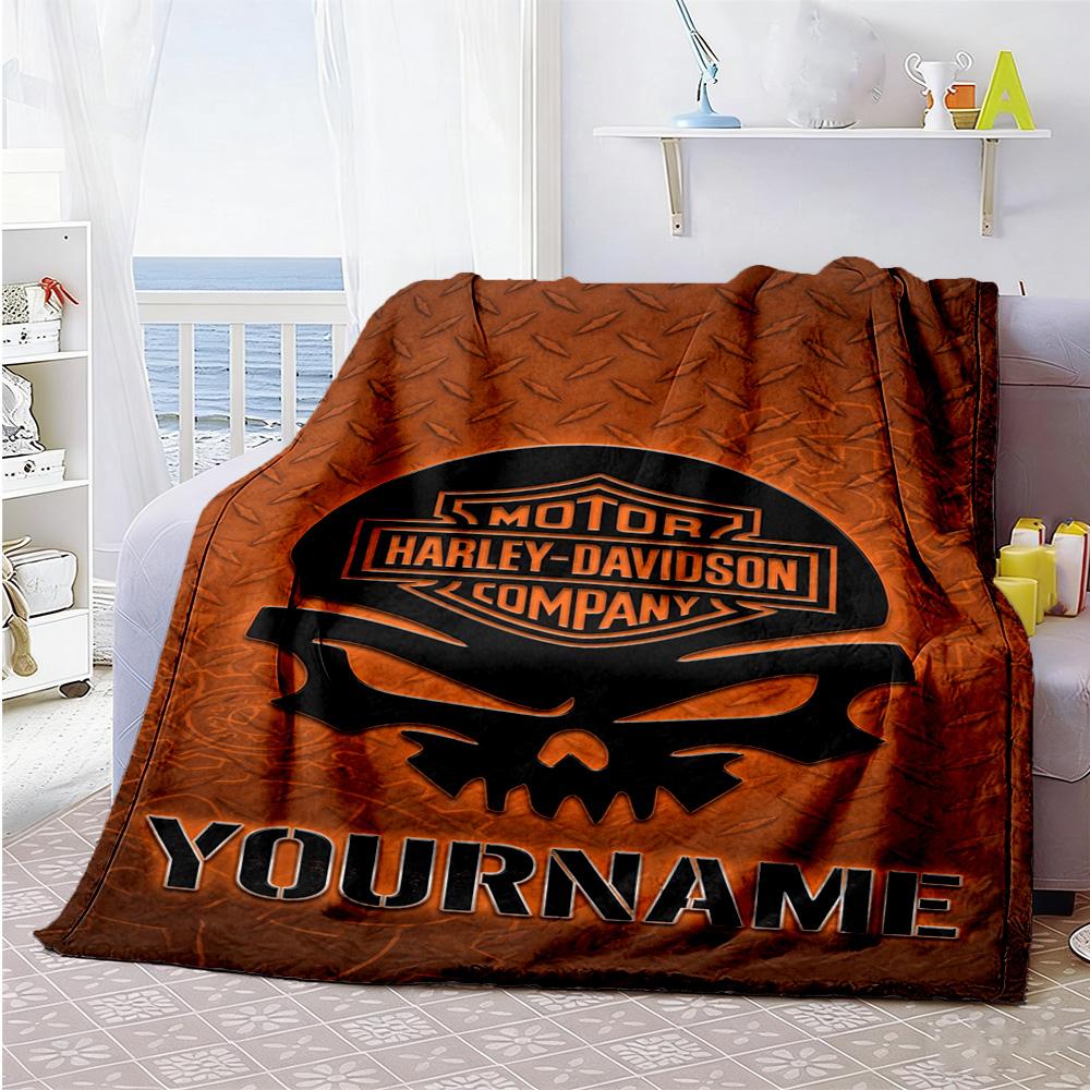 Harley-davidson Motorcycles Personalized Name Blanket Throw Customizable Blanket Soft & Cozy Versatile for Office Couch Nap Chair