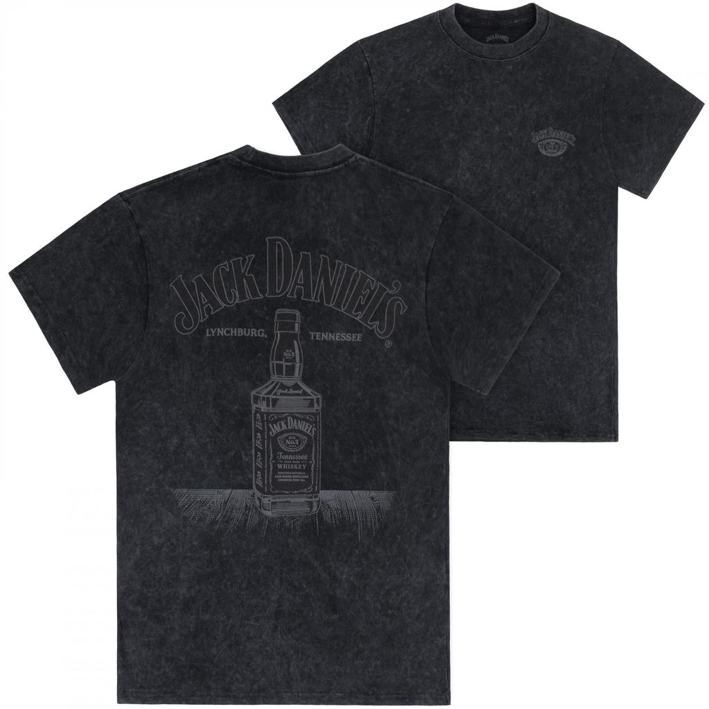 Tričko Jack Daniel's Black on Black Bottle Mineral Wash s potiskem na přední a zadní straně