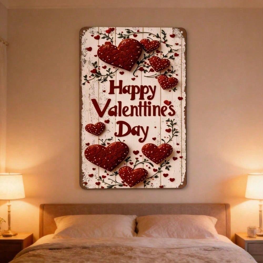Vintage Red Heart Metal Sign 8x12, Rustic Iron Wall Art Decor for Home Kitchen Bedroom, Romantic Valentine's Day Gift