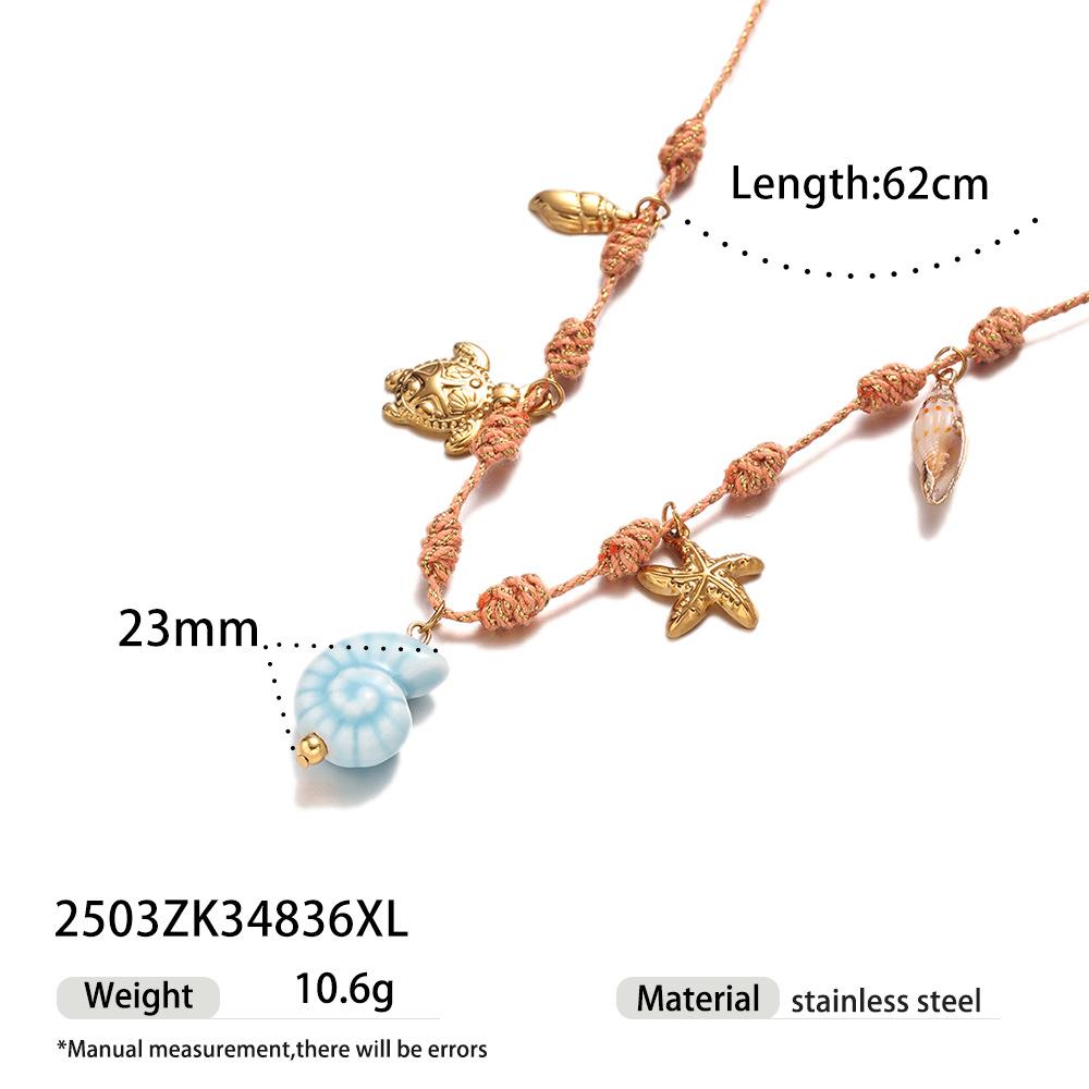 Hypoallergenic Braided String Bracelet Waterproof Gold Starfish Conch ShellPendant Adjustable Hand Woven Friendship Jewelry Gift