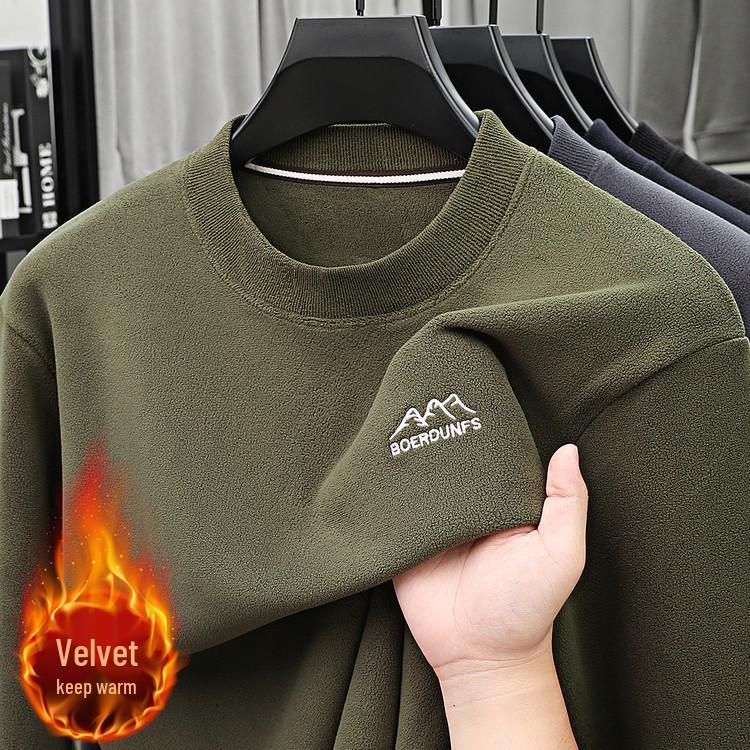 Winter Sherpa Fleece Round Neck Hoodie for Middle-Aged Men 3XL