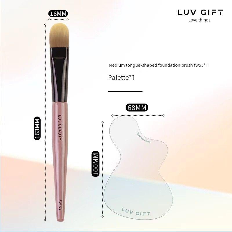 Aiwujiwu Foundation Brush, Tongue-Shaped Fw-54, Flat Head, Applies Makeup Smoothly, Traceless, Non-Absorbent, Liquid Foundation Makeup Brush Tongue-Shaped Foundation Brush [Medium] + Palette