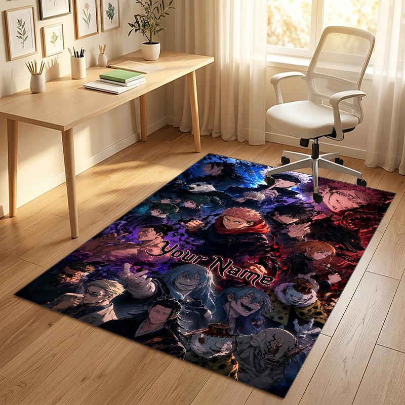 Personalized Crystal Velvet Carpet,Jujutsu Kaisen Custom Printed Name, Plush Area Rug For Home Indoor Decor