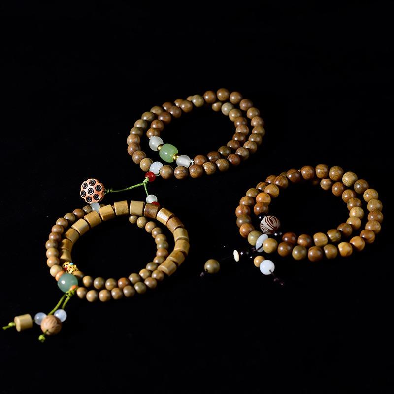 Argentina green sandalwood diy double lotus bracelet - premium wooden sandalwood prayer beads