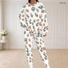 Completo da Donna Taglie Forti Bianco Girocollo Manica Lunga con Stampa Top e Pantaloni Lunghi