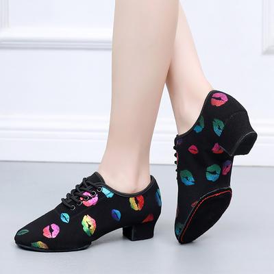 Sneakers Latein Tanzschuhe Damen Echt BD t1 Lehrerschuh Canvas Schwarz Absatz 4,5cm Männlich Weiblich Rote Lippen Oxford Tuch Kostenlose Taschen
