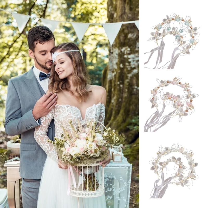Flower Girl Tiaras Headband with Wrist Flower Artificial Pearls Flower Hairhoop For Wedding Dress And Formal Occasion