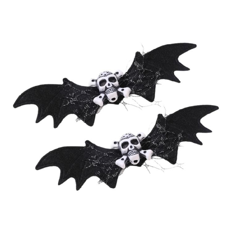 2Pcs Bright Halloween Themed Bat Skull Hair Accessories Strong Nonslip Design Barrettes For Active Individuals