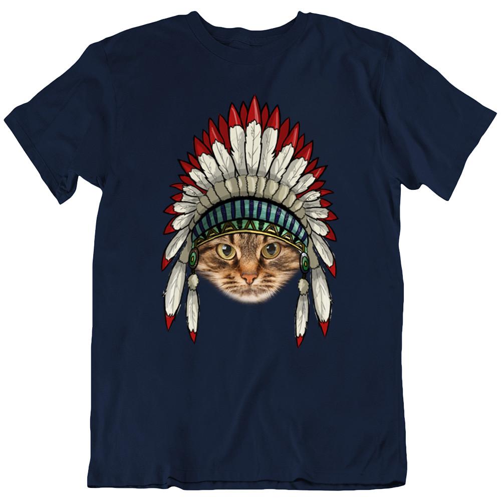 Cat Native American Indian Chief Texas Headress Love Funny T-Shirt Tee Gift New Unisex T-Shirt M