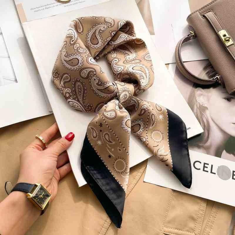 70cm Silk Square Scarf Women Luxury Floral Print Kerchief Soft Satin Hairband Hand Bag Ribbon Foulard Hijab Neckerchief Headband