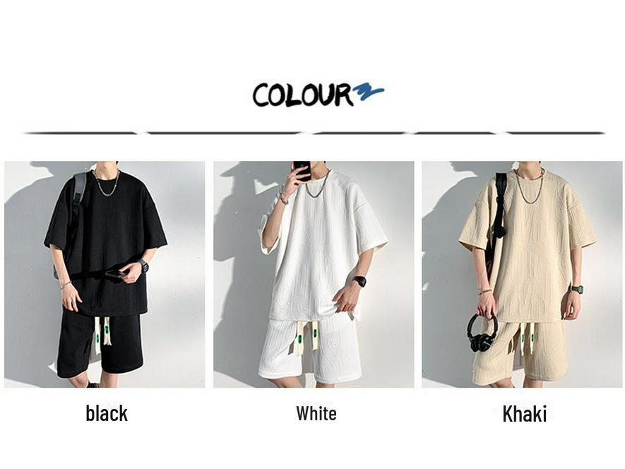 Men's Trendy Summer Short-Sleeved T-Shirt and Shorts Set - Loose Fit, Casual Plus Size Ensemble