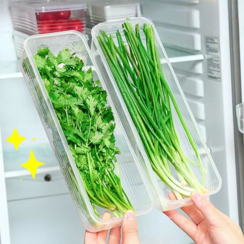 Set of 6 Vegetable Storage Containers | Refrigerator Storage for Radishes, Green Onions, and Cilantro | Airtight Transparent Boxes | Space-Saving, Sta