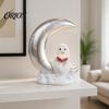 Whimsical Ghost Statue Cute Reading Book Ornament, Luminous Resin Figurine, Collectible Figurine Decor Night Light for Halloween Home Desktop