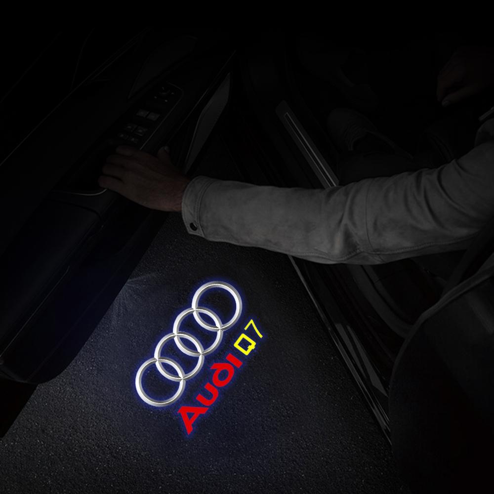 For Audi C5 2Pcs LED Car Courtesy Welcome Logo Projector Light Door Lamp for AUDI Q3 Q5 Q7 A4L RS TT S3 S5 S6 Quattro Sline A6L A3 A5 A7 A8L
