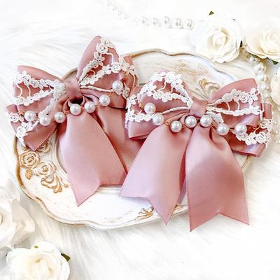 Band-Klip-Set aus 2 Stück Lolita Yume Kawaii Gothic Lolita Haarspange Haarnadel Haarschmuck Rosa Bd.5 [Artikel]