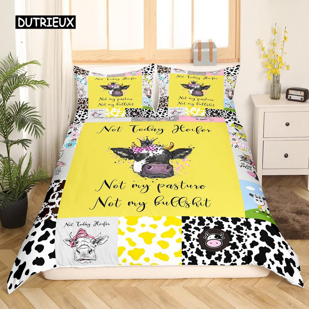 Cowhide Duvet Cover Set King Size Patchwork Cow Fur Print Farm Animal Bedding Set Microfiber Western Farmhouse Style Quilt Cover