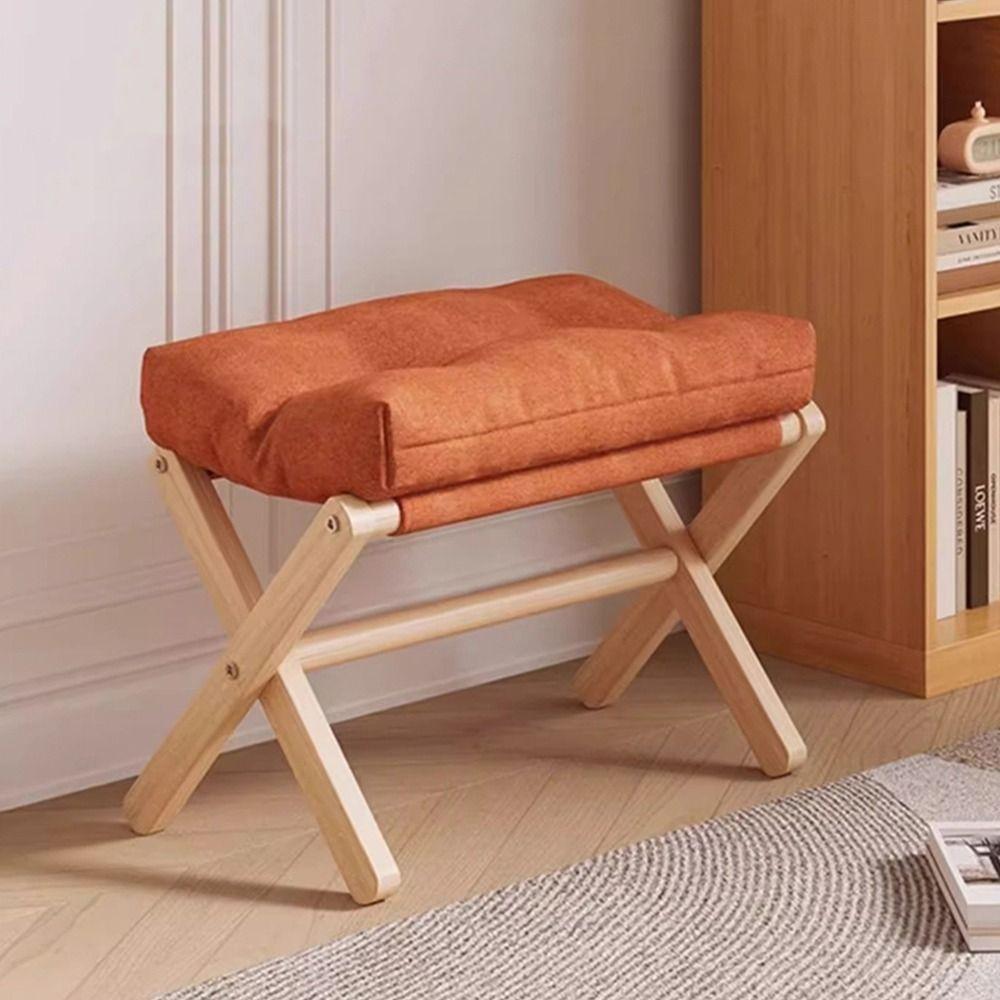 Solid Wood Velvet Footstool Soft Velvet Sofa Ottoman Multifunctional Soft Footrest Household