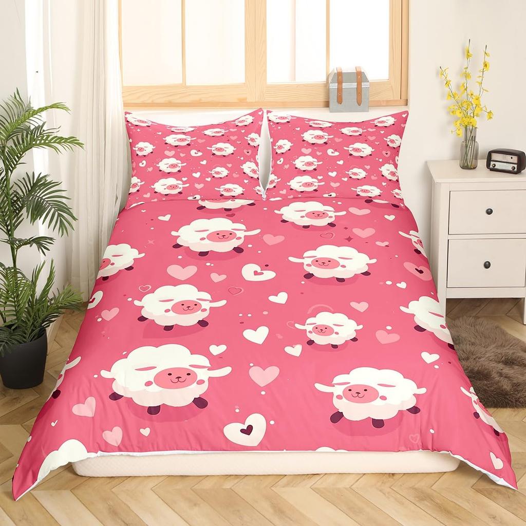 Sheep Duvet Cover Set For Kids Teens Comforter Covers Lightweight Down Room Decor Queen Size 2 Pillowcase 1 Duvet Cover No Quilt