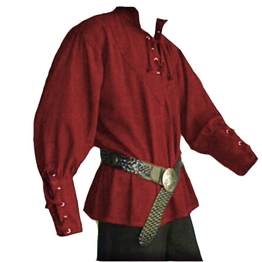 European and American Men's Retro Medieval Lace-Up Long Sleeve Loose-Fit Shirt