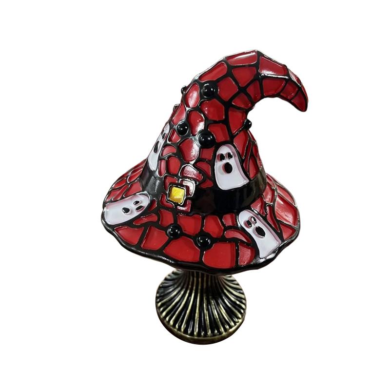 Stained Glass Witch Hat Shape Lamp USB Powered Creative Table Night Light for Bedroom Living Room Halloween Home Decor Accessory