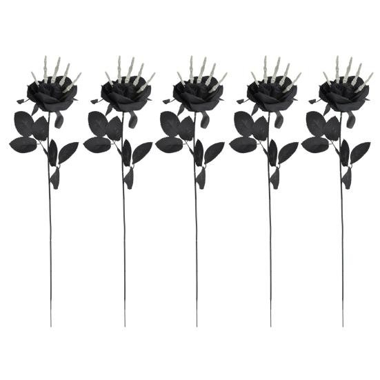 5Pcs Skeleton Hand Simulation Flower Artificial Roses Halloween Horror Decoration Black Fake Flowers Gothic Artificial Flowers