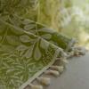 Green Vintage Pastoral Leaf Print Semi Blackout Curtains with Tassel Lace Bohemian Window Decoration for Living Room Drapes