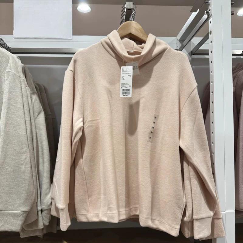 

Женский флисовый пуловер с рубчиком и высоким воротником в японском стиле/Зимний топ с длинным рукавом Medium розовый