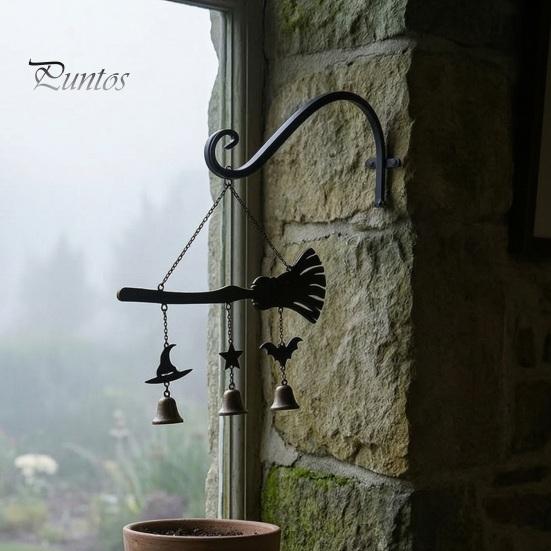 Crisp Sound Wind Chime Halloween Broomstick Witch Bells, Vintage Gothic Metal Hanging Peaceful Home Decor Ornaments for Door Wall Window Porch Indoor