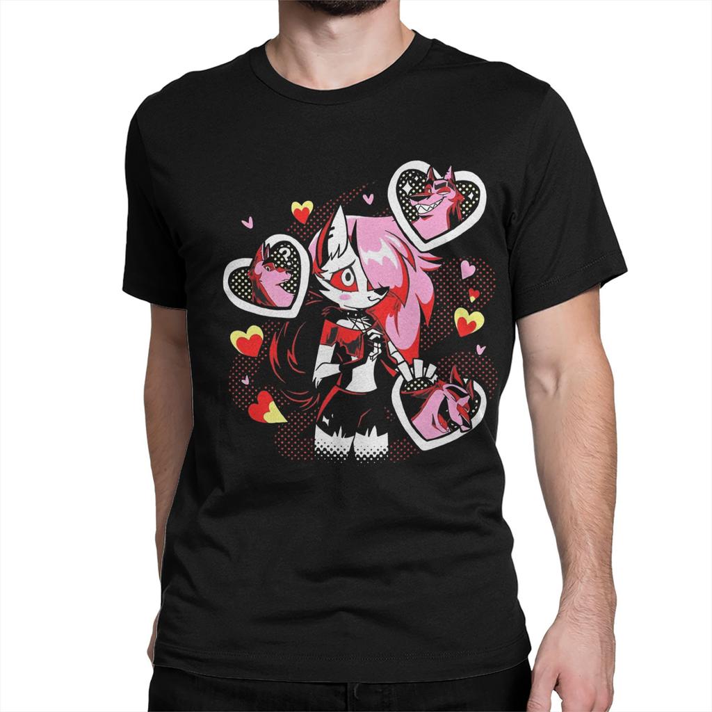 Men Women T-Shirt Loona Don't Care Dark Creative Cotton Tee Shirt Short Sleeve Helluva Boss Anime T Shirts Clothing Graphic