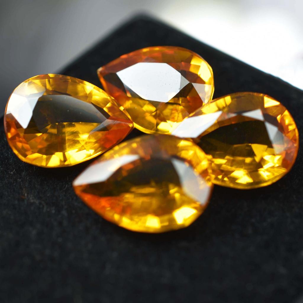 4 Pcs 36.45 Ct Yellow Sapphire Pear Cut Natural CERTIFIED Loose Gemstone Lot SD-06